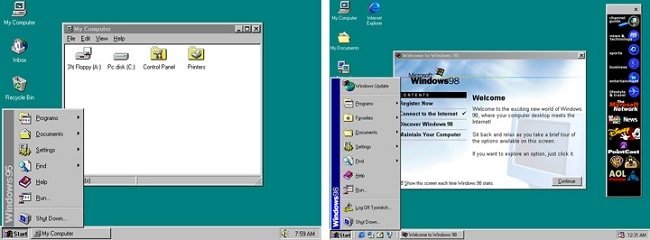 Windows 95  Windows 98  24  1995  25  1998 