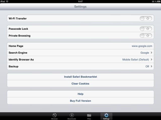 Download Manager: Закладка Settings