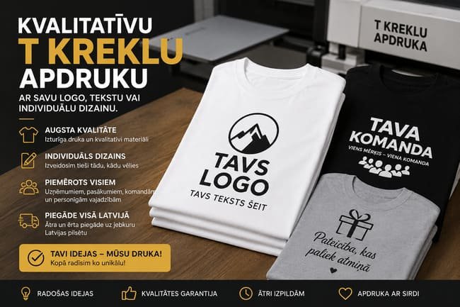 T kreklu apdruka ar individu257;lu dizainu, logo vai tekstu T kreklu apdruka ar individu257;lu dizainu, logo vai tekstu