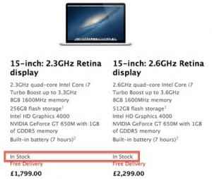 MacBook Pro с Retina теперь доступен в интернет-магазине Apple.